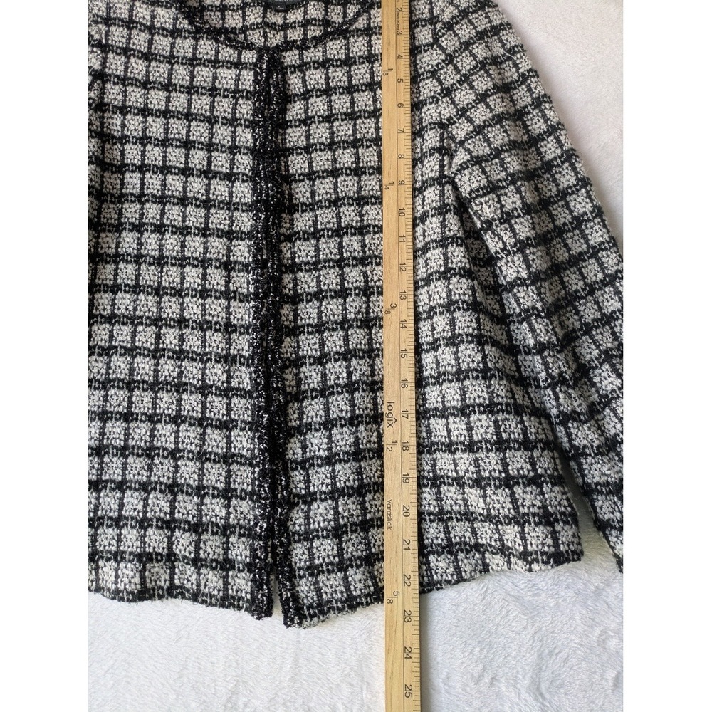 Adrianna Papell Black White Plaid Boucle Jacket Hook‎ Closure Long Sleeve Size S - Picture 4 of 12